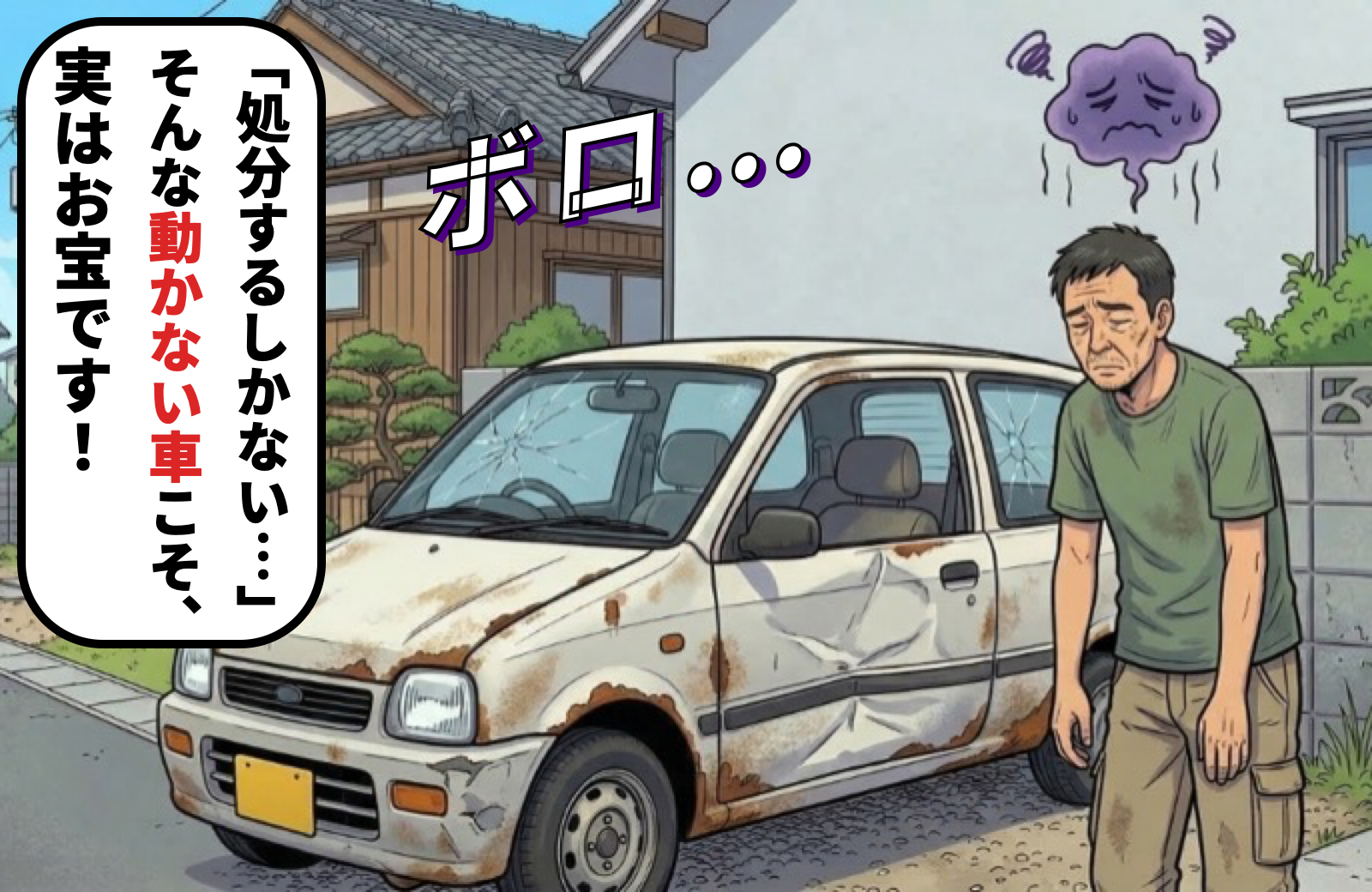 マンガ1：ボロ車に悩む男性